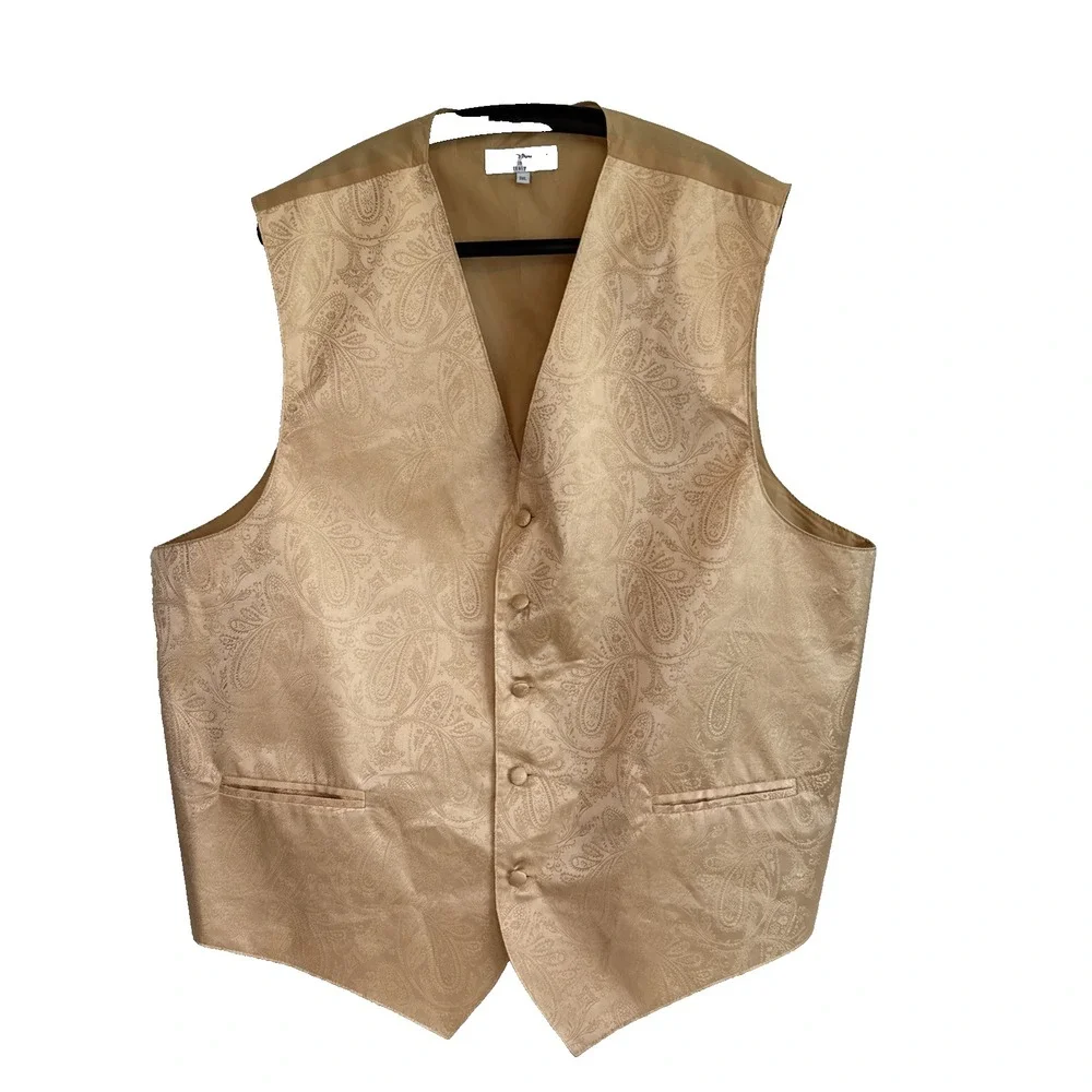 Vesuvio Napoli Mens Gold Paisley Tuxedo Vest 3XL Formal Wedding Elegant Guest